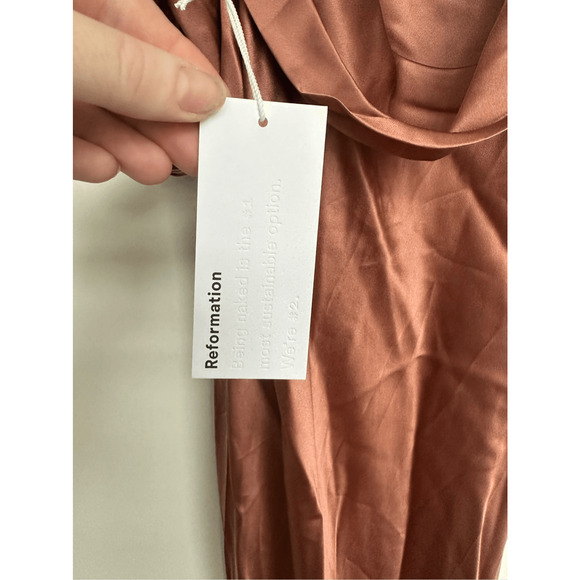 NWT Reformation Ronda Silk Dress in Prailine Pink, Size 12 | Bridesmaid, Wedding - Picture 10 of 14